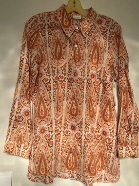 Spartina Burnt Orange, Warm Peach, Soft Orange and Cream Paisley Linen Shirt